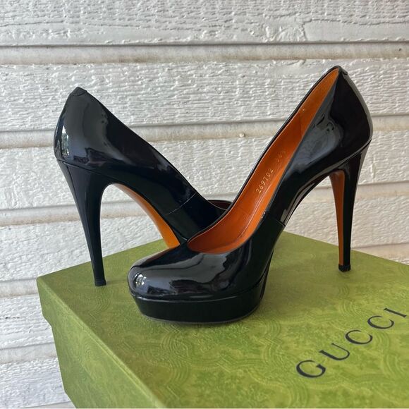 GUCCI Black Leather Y2K Patent Belly Décolleté Platform Heels sz. 36.5 - Picture 5 of 10